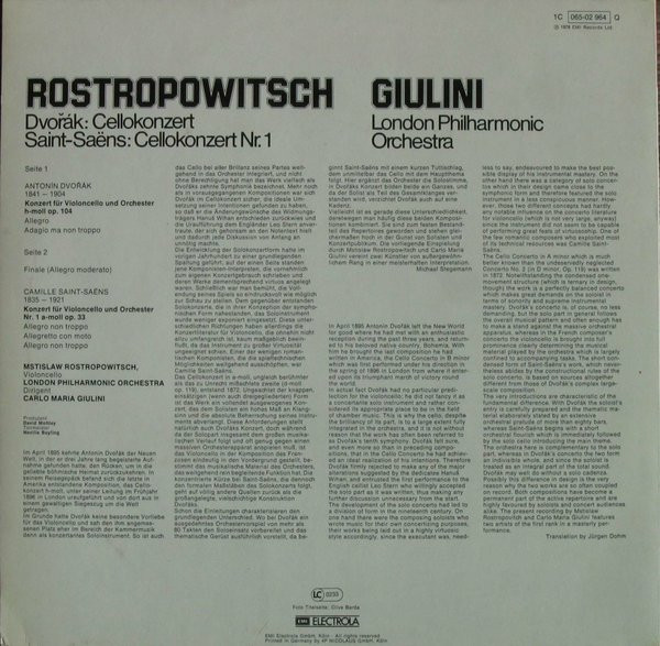 Mstislav Rostropovich , Carlo Maria Giulini , Antonín Dvořák , Camille Saint-Saëns , London Philharmonic Orchestra - Cello Concerto / Cello Concerto No.1 | EMI Electrola (1C 065-02 964 Q) - 2 Mstislav Rostropovich , Carlo Maria Giulini , Antonín Dvořák , Camille Saint-Saëns , London Philharmonic Orchestra - Cello Concerto / Cello Concerto No.1 | EMI Electrola (1C 065-02 964 Q) - 2