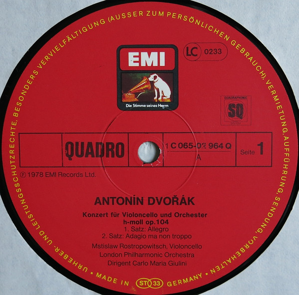 Mstislav Rostropovich , Carlo Maria Giulini , Antonín Dvořák , Camille Saint-Saëns , London Philharmonic Orchestra - Cello Concerto / Cello Concerto No.1 | EMI Electrola (1C 065-02 964 Q) - 3 Mstislav Rostropovich , Carlo Maria Giulini , Antonín Dvořák , Camille Saint-Saëns , London Philharmonic Orchestra - Cello Concerto / Cello Concerto No.1 | EMI Electrola (1C 065-02 964 Q) - 3