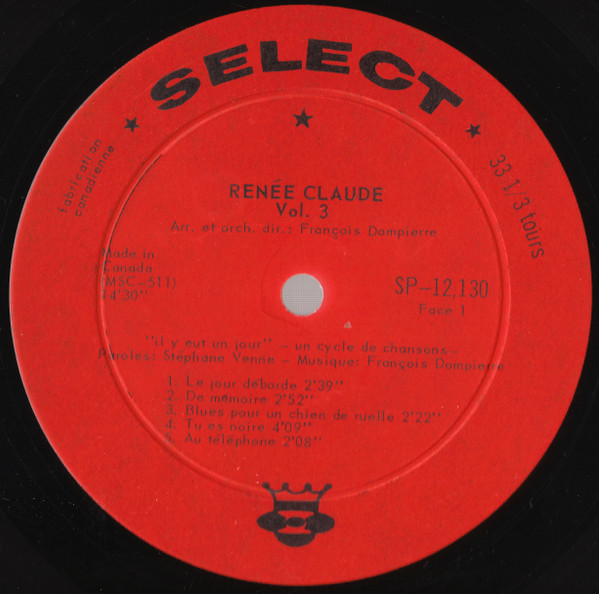 Renée Claude - Vol. 3 Il Y Eut Un Jour [Vinyl] | Select (SP-12.130) - 3