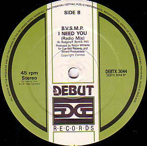 B.V.S.M.P. - I Need You | Debut Edge Records (DEBTX 3044) - 3