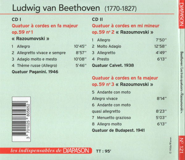 Ludwig van Beethoven - Paganini Quartet , Quatuor Calvet , Budapest String Quartet - Les Trois Quatuors « Razoumovski » | Diapason (none) - 2