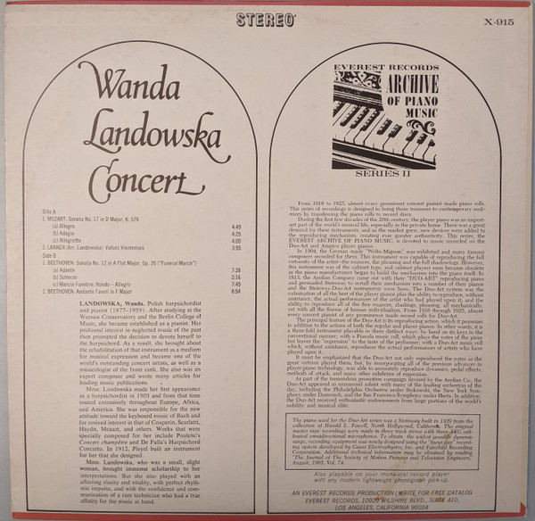 Wanda Landowska - Wanda Landowska Concert | Everest (X-915) - 2 Wanda Landowska - Wanda Landowska Concert | Everest (X-915) - 2