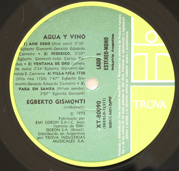 Egberto Gismonti - Agua Y Vino | Trova (XT 80090) - 3 Egberto Gismonti - Agua Y Vino | Trova (XT 80090) - 3