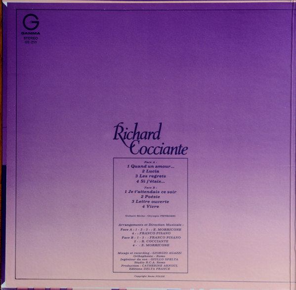 Riccardo Cocciante - Richard Cocciante | Gamma (GS 211) - 2