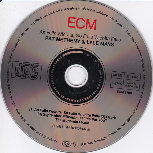 Pat Metheny & Lyle Mays - As Falls Wichita, So Falls Wichita Falls | ECM Records (ECM 1190) - 3 Pat Metheny & Lyle Mays - As Falls Wichita, So Falls Wichita Falls | ECM Records (ECM 1190) - 3