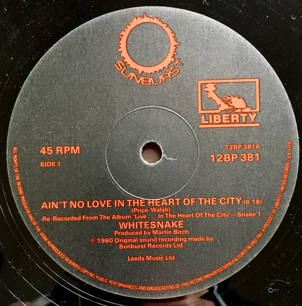 Whitesnake - Ain't No Love In The Heart Of The City | Liberty (12 BP 381) - 3