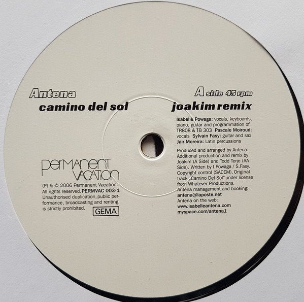 Antena - Camino Del Sol (Joakim & Todd Terje Remix) | Permanent Vacation (PERMVAC 003-1) - 3