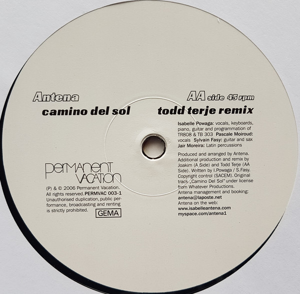 Antena - Camino Del Sol (Joakim & Todd Terje Remix) | Permanent Vacation (PERMVAC 003-1) - 4