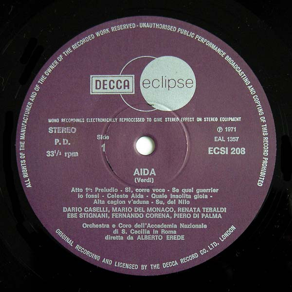 Giuseppe Verdi - Renata Tebaldi , Mario del Monaco , Ebe Stignani , Aldo Protti , Orchestra dell'Accademia Nazionale di Santa Cecilia E Coro dell'Accademia Nazionale di Santa Cecilia , Alberto Erede - Aida | Decca (ECSI 208/10) - 3