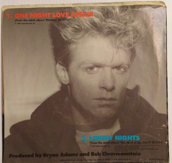 Bryan Adams - One Night Love Affair (7") [Vinyl] | A&M Records (AM-2770) - 2
