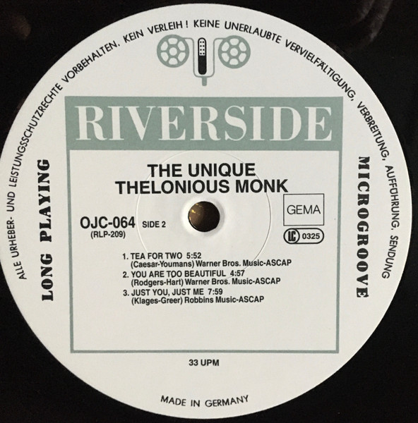 Thelonious Monk - The Unique Thelonious Monk | Riverside Records (RLP-209) - 4 Thelonious Monk - The Unique Thelonious Monk | Riverside Records (RLP-209) - 4