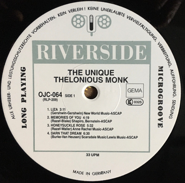 Thelonious Monk - The Unique Thelonious Monk | Riverside Records (RLP-209) - 3 Thelonious Monk - The Unique Thelonious Monk | Riverside Records (RLP-209) - 3
