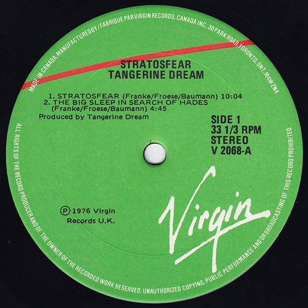 Tangerine Dream - Stratosfear [Vinyl] | Virgin (V 2068) - 3