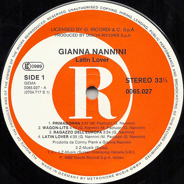 Gianna Nannini - Latin Lover | Ricordi (0065.027) - 2 Gianna Nannini - Latin Lover | Ricordi (0065.027) - 2
