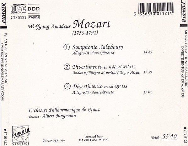 Wolfgang Amadeus Mozart - Symphonie "Salzbourg" / Divertimentos KV 137 & 138 | Powder (CD 5121) - 2 Wolfgang Amadeus Mozart - Symphonie "Salzbourg" / Divertimentos KV 137 & 138 | Powder (CD 5121) - 2