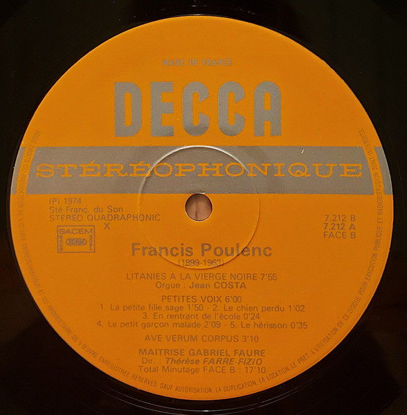 Gabriel Fauré / Francis Poulenc - La Maitrise Gabriel Fauré - Renouveau De La Musique Religieuse | Decca (7.212) - 4