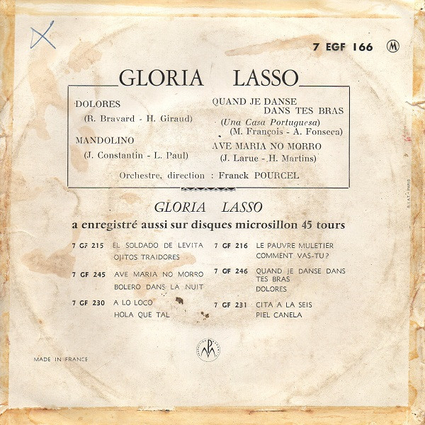 Gloria Lasso - Mandolino | La Voix De Son Maître (7 EGF 166) - 2