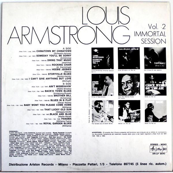 Louis Armstrong - Immortal Session Vol.2 | Ariston (AR/LP/12010) - 2 Louis Armstrong - Immortal Session Vol.2 | Ariston (AR/LP/12010) - 2