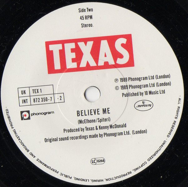 Texas - I Don't Want A Lover | Mercury (TEX 1) - 4