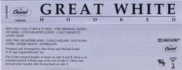 Great White - Hooked [Cassette] | Capitol Records (C4 595330) - 3