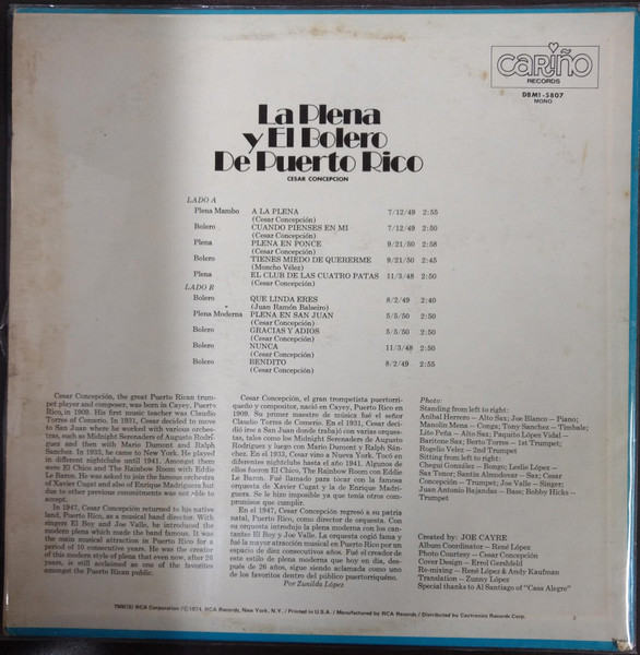 Cesar Concepcion - La Plena Y El Bolero De Puerto Rico | Cariño (DBM1-5807) - 2