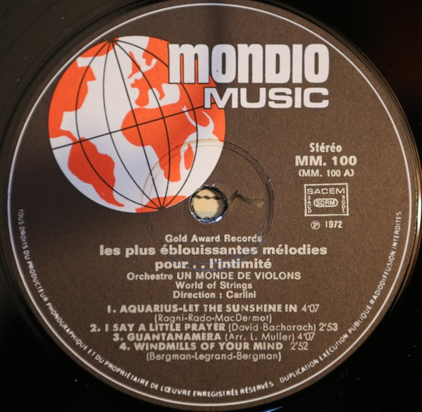 Carlini's World Of Strings - Les Plus Eblouissantes Mélodies Pour... L'Intimité | Mondio Music (MM. 100) - 2