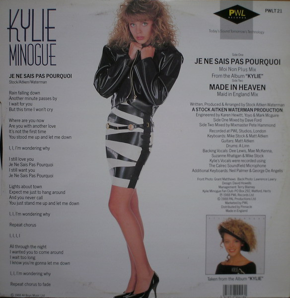 Kylie Minogue - Je Ne Sais Pas Pourquoi & Made In Heaven (12") [Vinyl] | PWL Records (PWLT 21) - 2