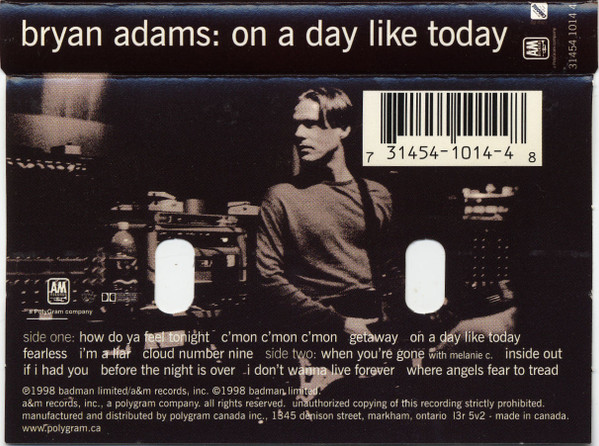 Bryan Adams - On A Day Like Today | A&M Records (31454 1014 4) - 2