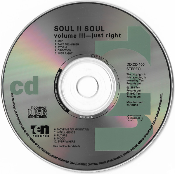 Soul II Soul - Volume III Just Right | 10 Records (DIXCD 100) - 3 Soul II Soul - Volume III Just Right | 10 Records (DIXCD 100) - 3