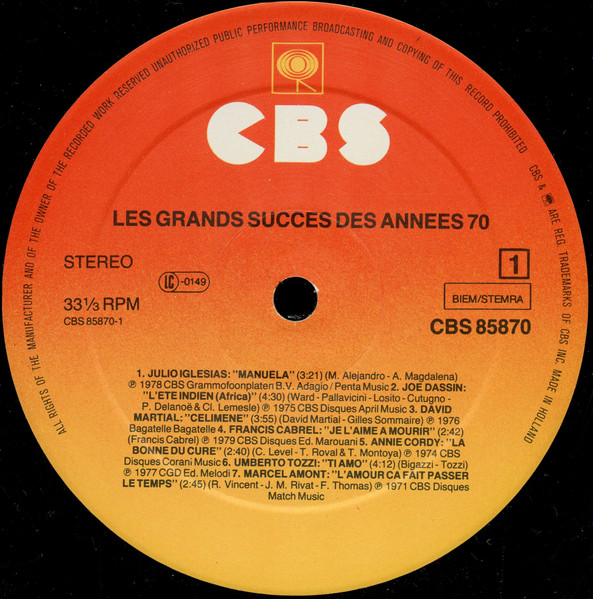 Various - Les Grands Succès Des Années 70 | CBS (CBS 85870) - 3