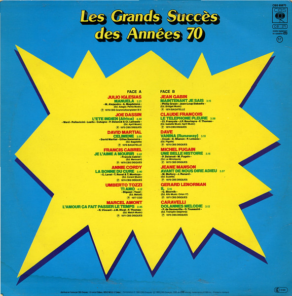 Various - Les Grands Succès Des Années 70 | CBS (CBS 85870) - 2
