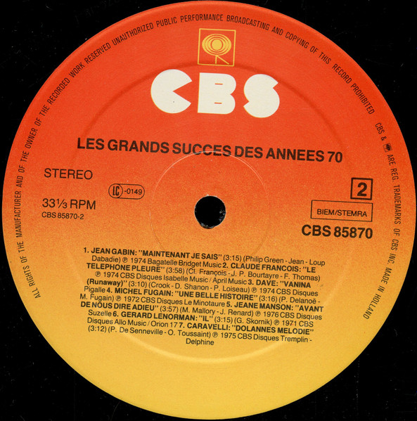 Various - Les Grands Succès Des Années 70 | CBS (CBS 85870) - 4