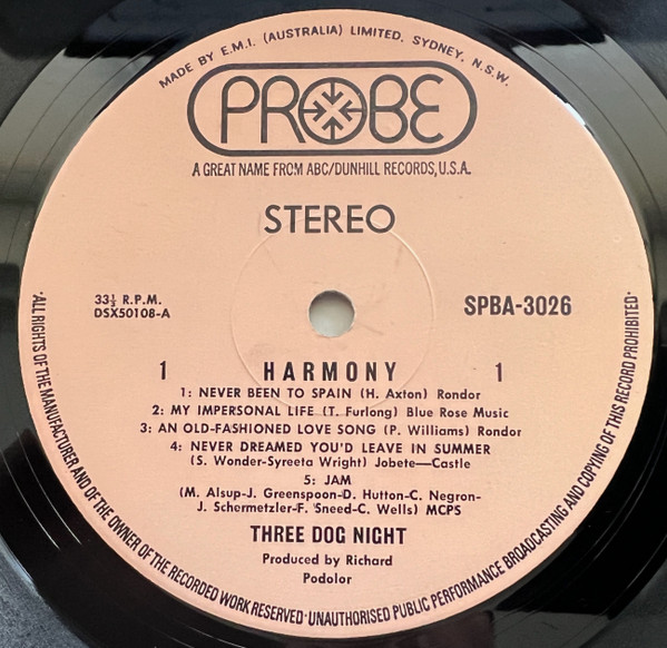 Three Dog Night - Harmony | Probe (SPBA-3026) - 3 Three Dog Night - Harmony | Probe (SPBA-3026) - 3