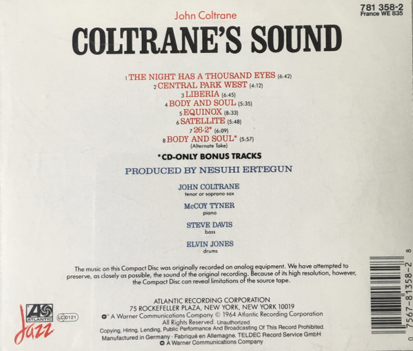 John Coltrane - Coltrane's Sound | Atlantic (781 358-2) - 2 John Coltrane - Coltrane's Sound | Atlantic (781 358-2) - 2