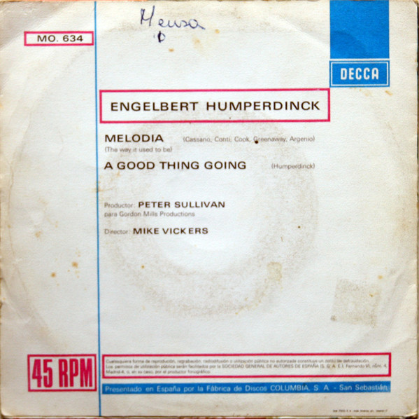 Engelbert Humperdinck - Melodía | Decca (MO 634) - 2