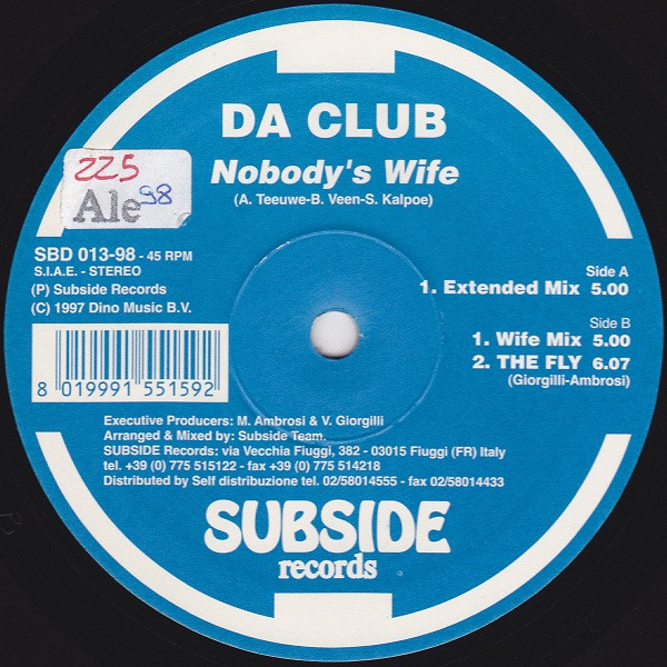 Da Club - Nobody's Wife | Subside Records (SBD 013-98) - 2 Da Club - Nobody's Wife | Subside Records (SBD 013-98) - 2