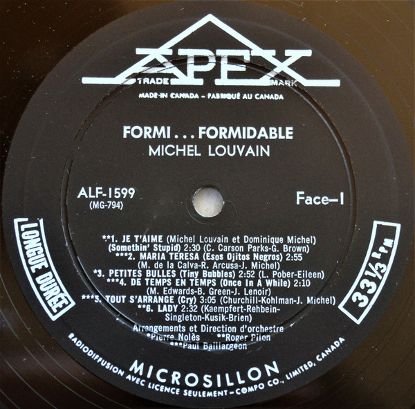 Michel Louvain - Formi... Formidable [Vinyl] | Apex (1599) - 3