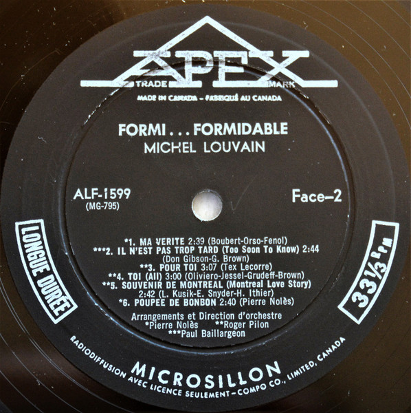 Michel Louvain - Formi... Formidable [Vinyl] | Apex (1599) - 4