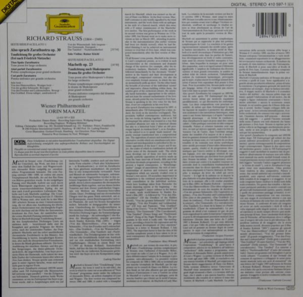 Richard Strauss — Wiener Philharmoniker · Lorin Maazel - Also Sprach Zarathustra · Macbeth | Deutsche Grammophon (410 597-1) - 2 Richard Strauss — Wiener Philharmoniker · Lorin Maazel - Also Sprach Zarathustra · Macbeth | Deutsche Grammophon (410 597-1) - 2