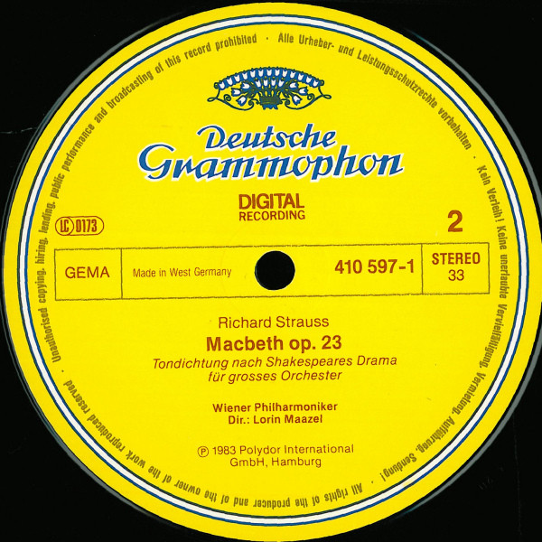 Richard Strauss — Wiener Philharmoniker · Lorin Maazel - Also Sprach Zarathustra · Macbeth | Deutsche Grammophon (410 597-1) - 4 Richard Strauss — Wiener Philharmoniker · Lorin Maazel - Also Sprach Zarathustra · Macbeth | Deutsche Grammophon (410 597-1) - 4