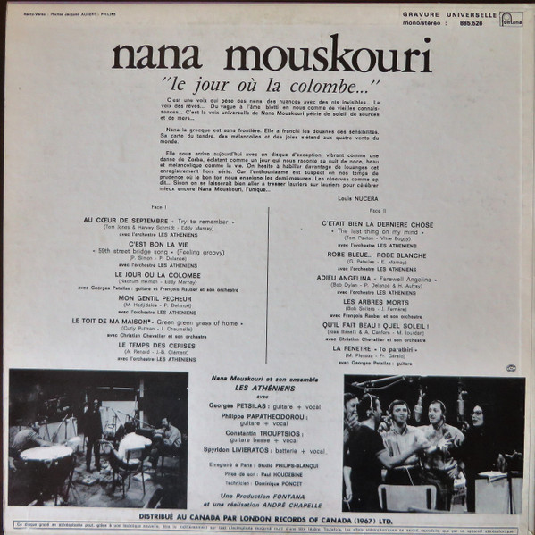 Nana Mouskouri - Le Jour Où La Colombe | Fontana (885.526) - 2 Nana Mouskouri - Le Jour Où La Colombe | Fontana (885.526) - 2