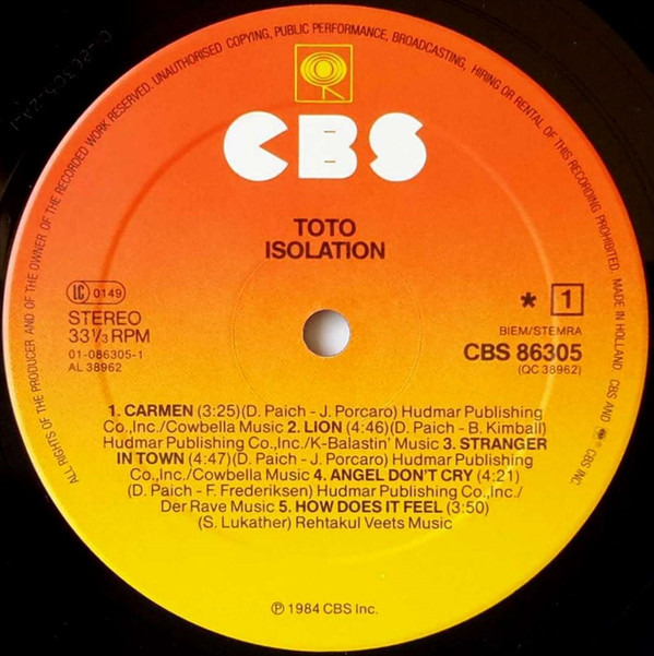 Toto - Isolation | CBS (CBS 86305) - main Toto - Isolation | CBS (CBS 86305) - main