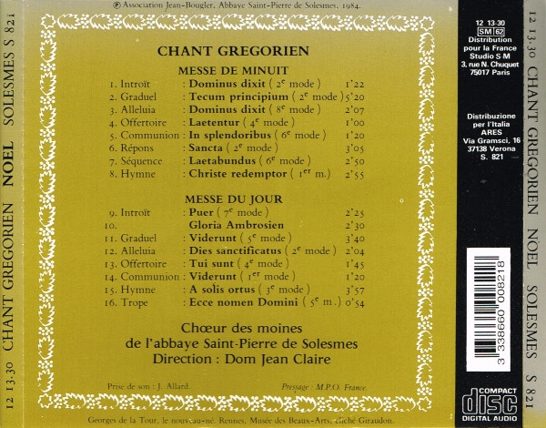 Chœur Des Moines De L'Abbaye Saint-Pierre De Solesmes Direction: Dom Jean Claire - Noël: Messe De Minuit - Messe Du Jour | Solesmes (S 821) - 2