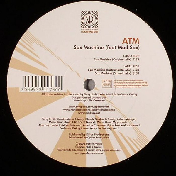 ATM Feat Mad Sax - Sax Machine | Sunshine Records (SUNSHINE 009) - main ATM Feat Mad Sax - Sax Machine | Sunshine Records (SUNSHINE 009) - main