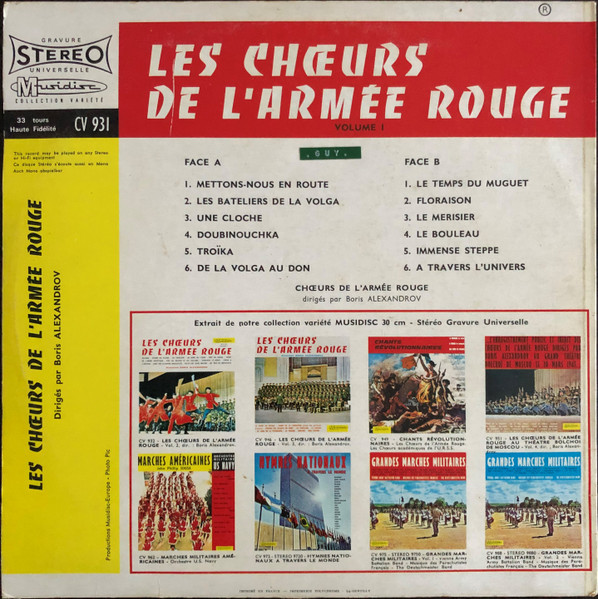 The Alexandrov Red Army Ensemble Dirigés Par Boris Alexandrov - Les Chœurs De L'armée Rouge (Volume 1) | Musidisc (30 CV 931) - 2