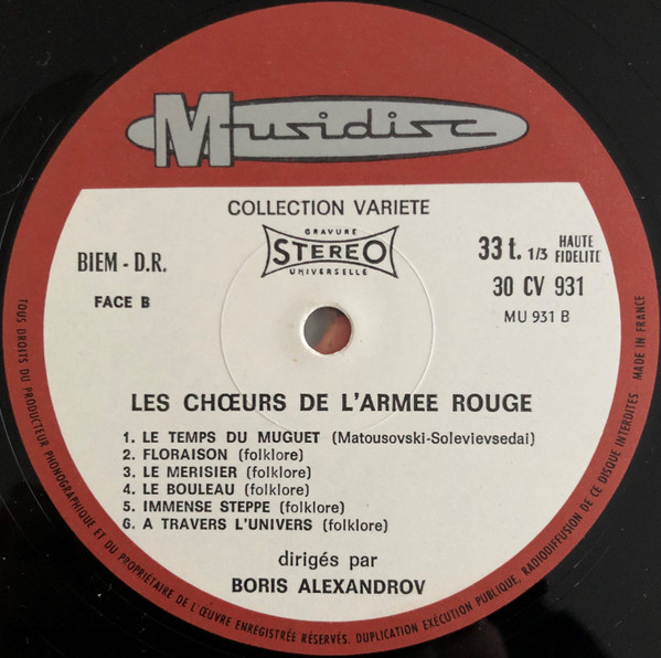 The Alexandrov Red Army Ensemble Dirigés Par Boris Alexandrov - Les Chœurs De L'armée Rouge (Volume 1) | Musidisc (30 CV 931) - 4