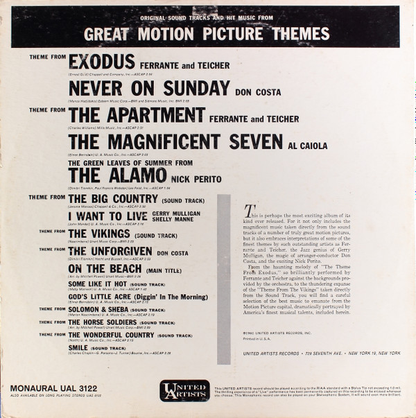 Various - Original Sound Tracks And Hit Music From Great Motion Picture Themes | United Artists Records (UAL 3122) - 2 Various - Original Sound Tracks And Hit Music From Great Motion Picture Themes | United Artists Records (UAL 3122) - 2