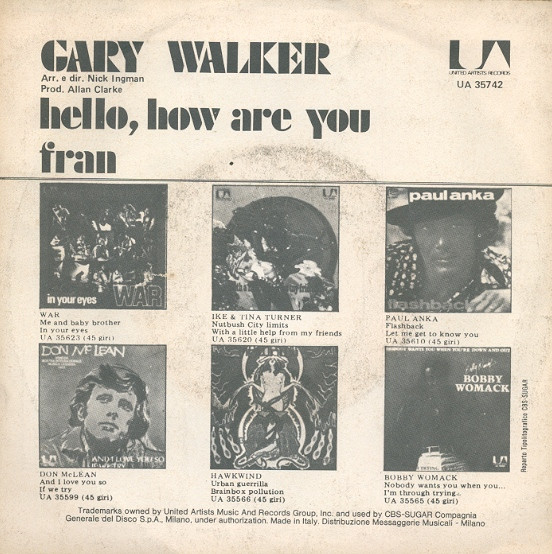 Gary Walker - Hello, How Are You | United Artists Records (UA 35742) - 2