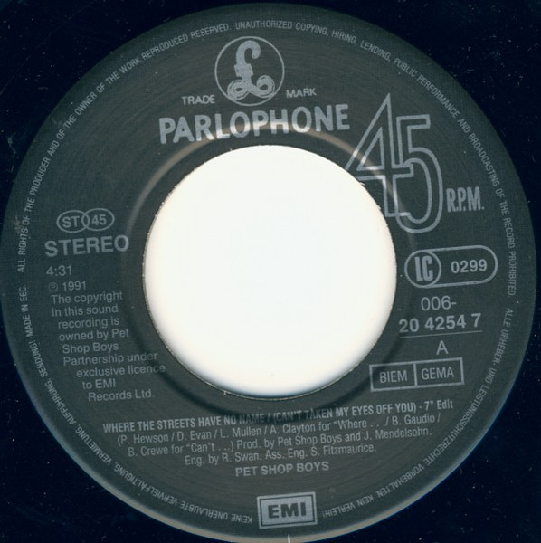 Pet Shop Boys - Where The Streets Have No Name (I Can't Take My Eyes Off You) / How Can You Expect To Be Taken Seriously? | Parlophone (006 20 4254 7) - 3