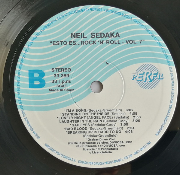 Neil Sedaka - Esto Es... Rock 'N' Roll Vol. 7 | Perfil (33.389) - 4 Neil Sedaka - Esto Es... Rock 'N' Roll Vol. 7 | Perfil (33.389) - 4